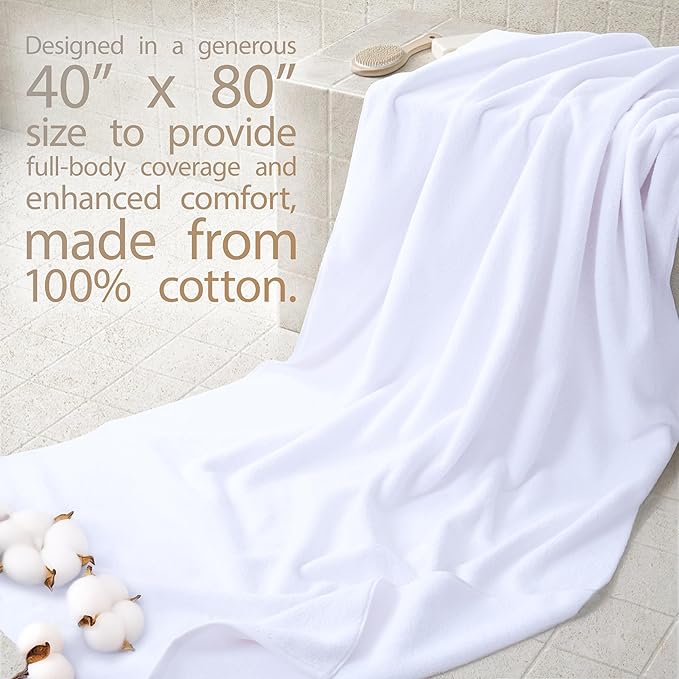 Cotton Paradise 100% Cotton 40x80 Oversized Bath Sheet, Extra Large Turkish Bath Towels for Bathroom, White Bathsheet