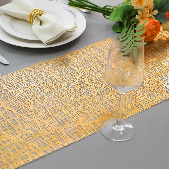 Snowkingdom 2 Pcs Gold Table Runner 11x 108 Inch Thin Mesh Sparkle Glitter Metallic Golden Lines Runner Gold Table Decorations for Wedding Birthday Party, Bridal Shower, Baby Shower, Christmas