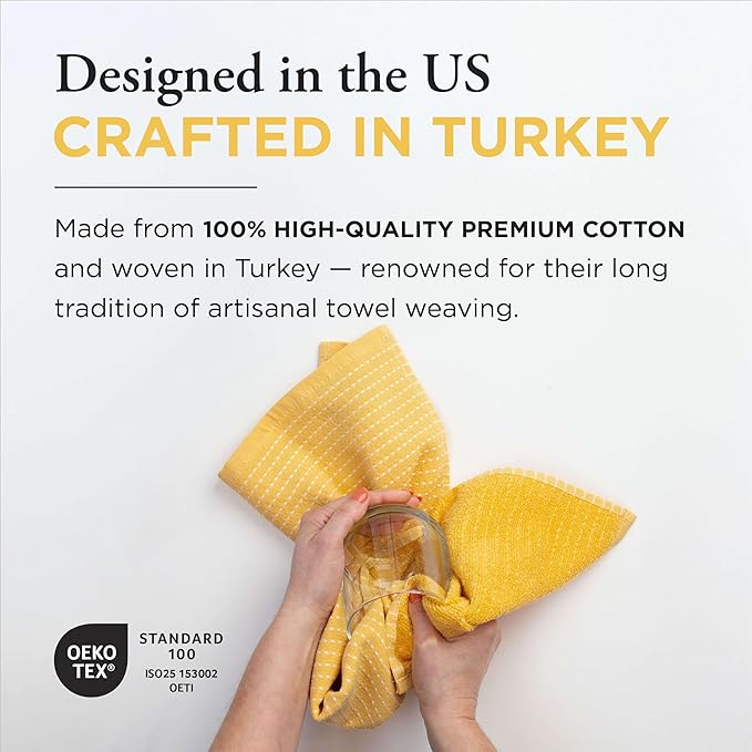 Thyme and Sage 100% Cotton Premium Turkish Kitchen Hand Towel Set, 16"x26", Ultra Absorbent, 350 GSM, Tumeric, Pack of 4