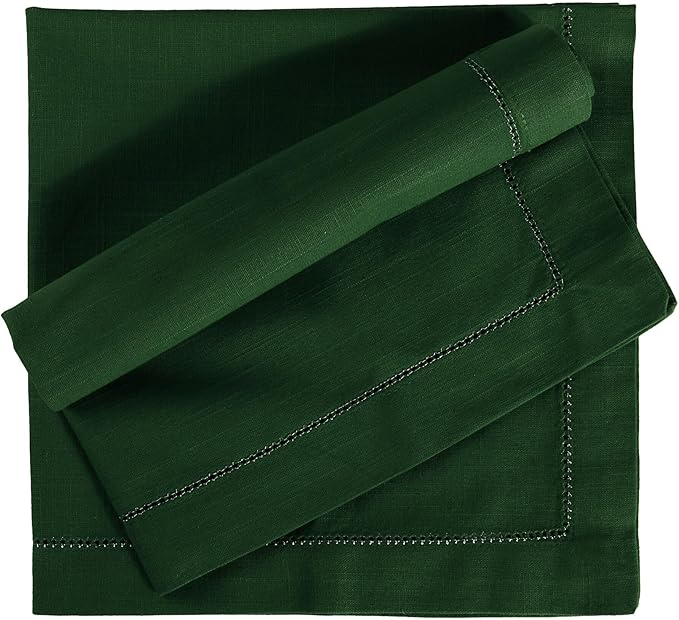 FINGERCRAFT Cloth Napkins, Hemstitch Napkins Cloth, 20x20 Inch Generous Golden Zari Picot Hem, Mitered Corner, Premium Quality Perfect for Parties Dinners Weddings Set of 12 Christmas Color Eden Green