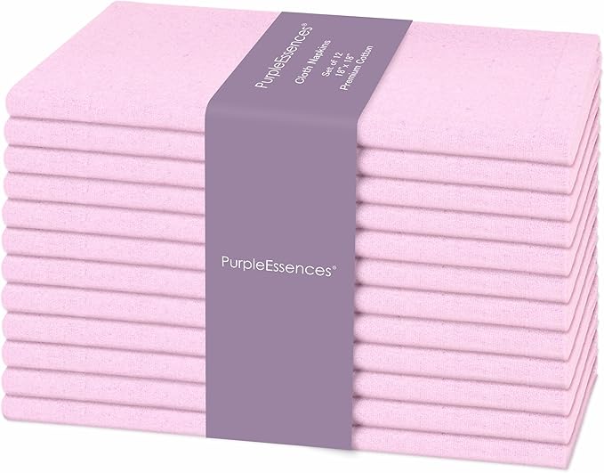 PurpleEssences Set of 12 Cloth Dinner Napkins 100% Cotton 18x18 Inch - Soft Durable Washable - Ideal for Farmhouse Party Spring Easter Summer - Perfect Everyday Use Table Linen - Blush Pink