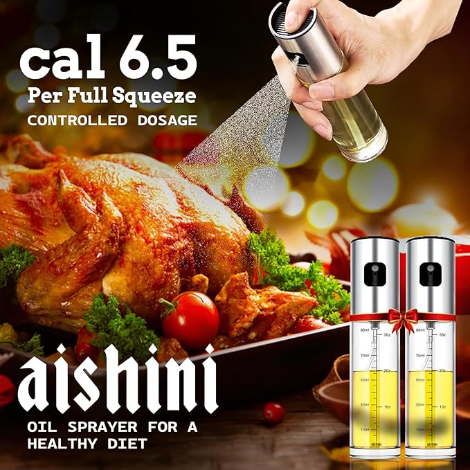 Oil Sprayer [100ml] Pack of 2, Stainless Steel Glass Bottle, Funnel + Clean Brush + Oil Brush added, Best Kitchen Gadgets for BBQ, Salad, Camping, Roasting, Air Fryer, Cooking