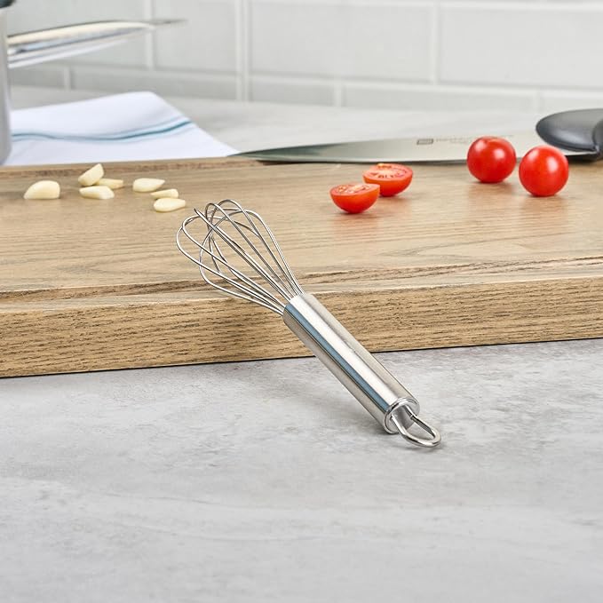 Restaurantware 7 in Stainless Steel Wire Whisk - German Standard Kitchen Balloon Whisk with Ergonomic Handle, Dishwasher Safe - Durable French Whisk for Cooking, Mixing Thick Batter and Sauce