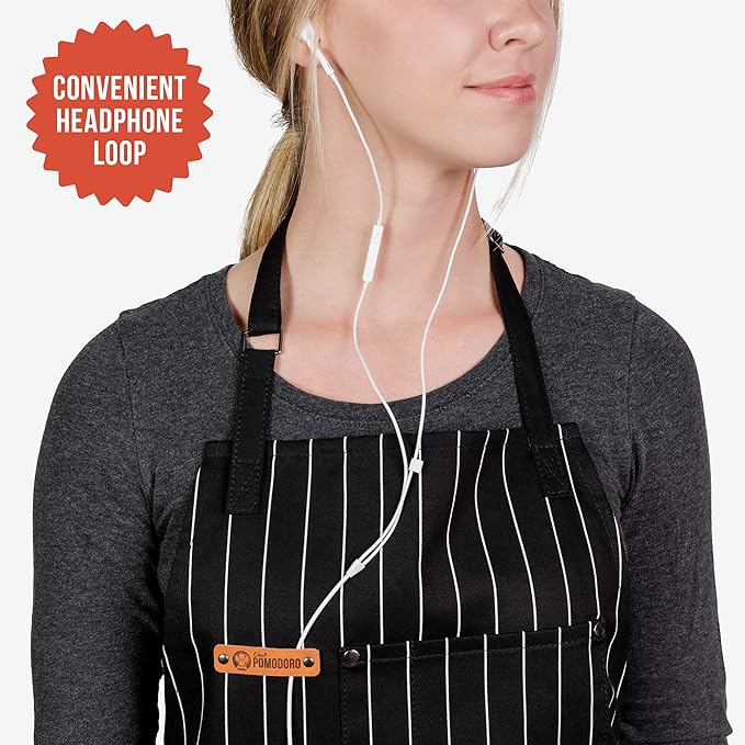 Chef Pomodoro Chef Apron for Men and Women - Kitchen Apron with Pockets & Adjustable Neck Straps - Cooking Apron 100% Cotton