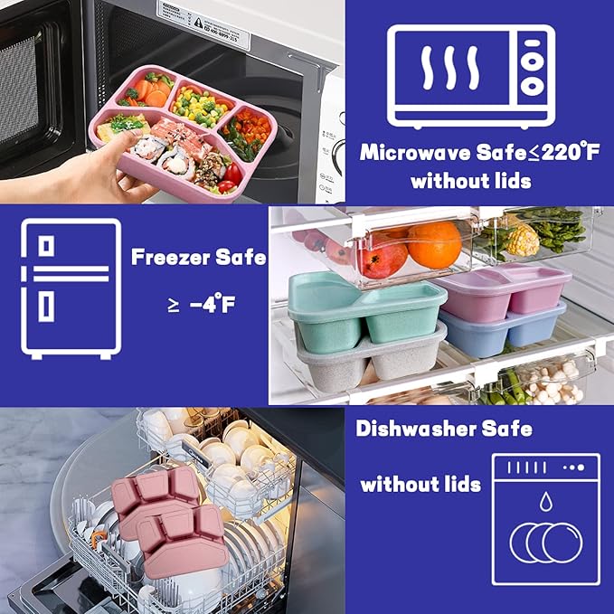 Aellabus 8 Pack Bento Box, Lunch Containers Wheat Straw Meal Prep Containers Reusable, Microwave and Dishwasher Safe Lunch Containers for Adults, Bento Lunch Box for Kids