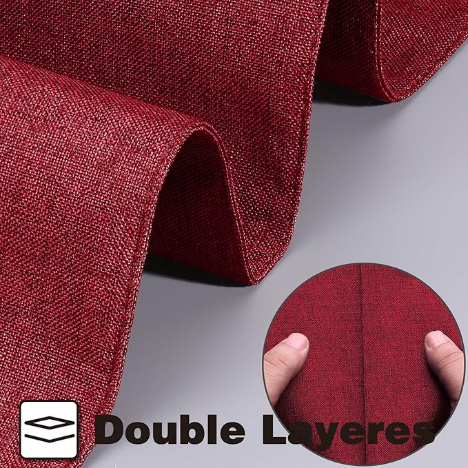 Linen Cloth Double Layers Placemats, Cotton Woven Placemats Set of 6, Kitchen Table Farmhouse Decor Heat Resistant Table Mats, Outdoor Indoor Square Fabric Place Mats Can be Washable (Burgundy)
