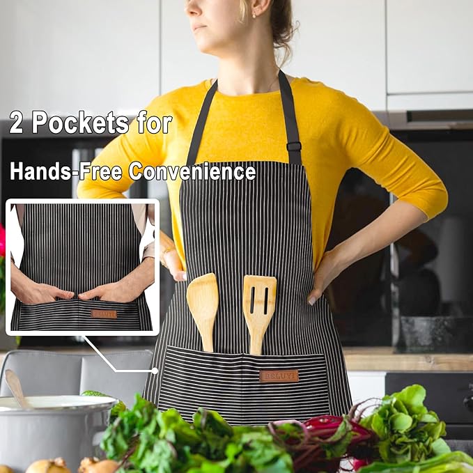 BeLuyi Adjustable Bib Apron with 2 Pockets Chef Cooking Kitchen Restaurant Aprons for Women Men