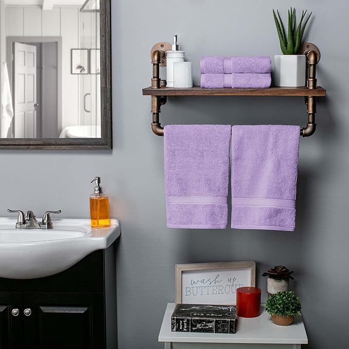 SUPERIOR Egyptian Cotton Pile Hand Towel Set of 4, Ultra Soft Luxury Towels, Thick Plush Essentials, Absorbent Heavyweight, Guest Bath, Hotel, Spa, Home Bathroom, Shower Basics, Purple