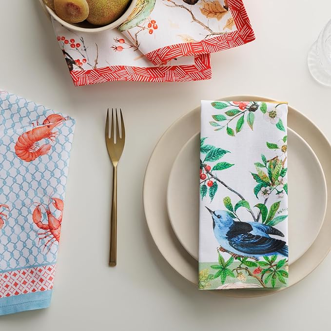 Maison d' Hermine Cloth Napkins Set of 4 100% Cotton Everyday Reusable Square Napkins Cloth Washable Dinner Party Wedding Restaurant Gifts for Mothers Day Spring/Summer (Mesange, 18" x 18")