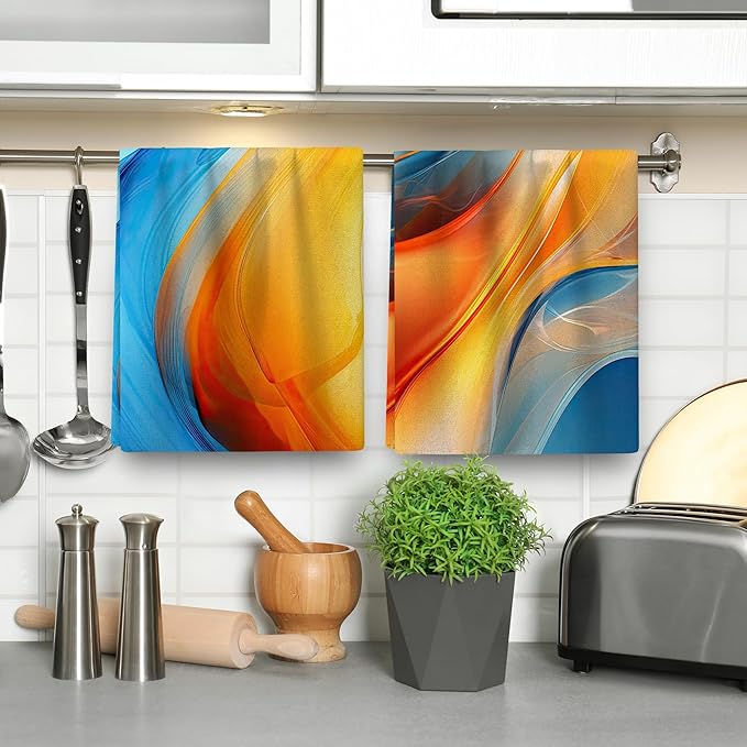 Orange Blue Kitchen Dish Towels Set of 4, Soft Absorbent Marble Decorative Tea Towels Hand Drying Baking Cooking Cloth for Kitchen Orange Blue Decor