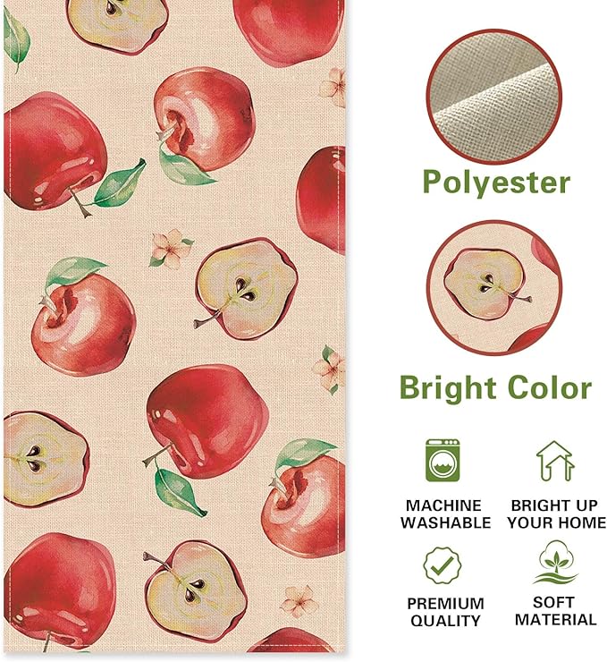 Watercolor Apples Table Runner, Sweet Fruit Kitchen Dining Table Decoration, Spring Summer Burlap Indoor Outdoor Home Decor Party Supply 13 x 90 Inches