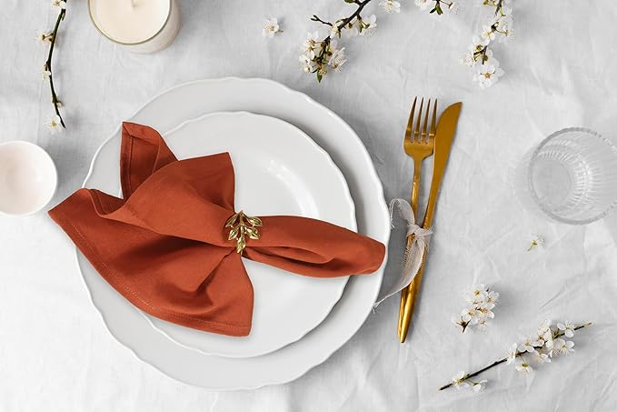 Accent Home 100% Cotton Napkins, Delicate Cloth Napkins for Dinners, Parties and Weddings，18 x 18 Inch Set of 6 - Rust