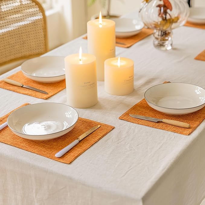 Home Brilliant Cloth Placemats Set of 4 Heat Resistant Fall Dining Table Place Mats for Kitchen Table Dinner Party Thanksgiving Decorations, 13 x 19 inches, Orange