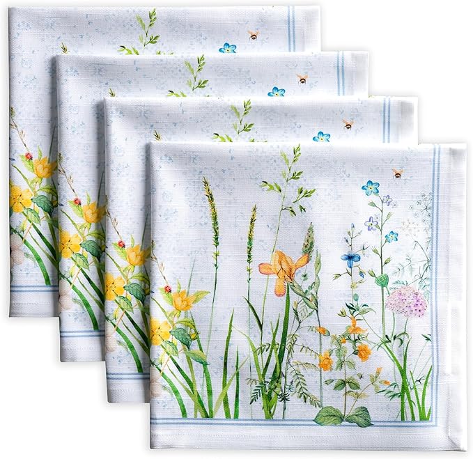 Maison d' Hermine Cloth Napkins Set of 4 100% Cotton Everyday Reusable Square Napkins Cloth Washable Dinner Party Wedding Restaurant Gifts for Mothers Day Spring/Summer (Fleurs De Mai, 20" x 20")