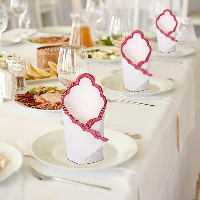 Ridhi Cloth Napkins 100% Pure Cotton Farmhouse Wedding Dinner Napkins Gift for Spring, Easter, Valentine, Holiday, Everyday Napkin (4-18" x 18" White with Pink Edge)