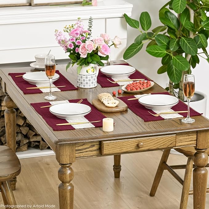 Artoid Mode Red Farmhouse Rustic Placemats Set of 6,12x18 Inch Seasonal Hollow Table Mats Party Kitchen Dining Decoration