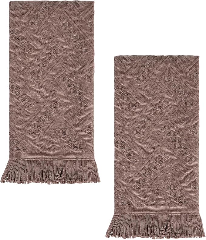 YoulerTex Luxury Decorative Hand Towels Bathroom: 2 Packs 14X30 100% Cotton Turkish Absorbent Soft Face Towel Set for Boho Bathroom Decor Kitchen Hotel Spa Farmhouse Guest Tea Gift (Brown, 14"x30")