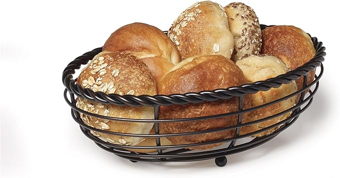 Gourmet Basics by Mikasa Rope Metal Oval Bread Basket, Black, 11-Inch - (Pack of 6)