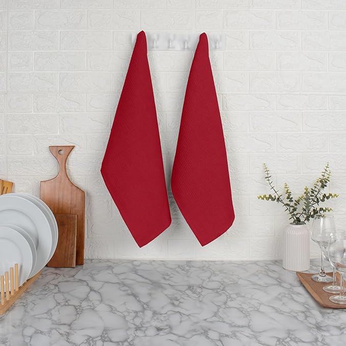 Blue Needles Waffle Weave Kitchen Towels, 15x25 Inches 100% Cotton Set of 6 Dish Towels for Kitchen, Ultra Soft & Absorbent with Hanging Loop, Spring Summer Dish Rags for Quick Drying - Burgundy