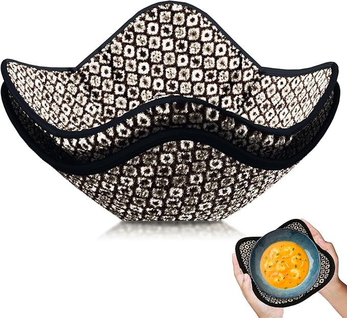 Set of 2 Microwave Bowl 4x7x7 Inch Polyester Cloth Hot Pads with Black and White Color - Holder Microwavable Pot for Food - Ramen Soup or Pot Cozy - Multipurpose Heat Resistant Plate Holders