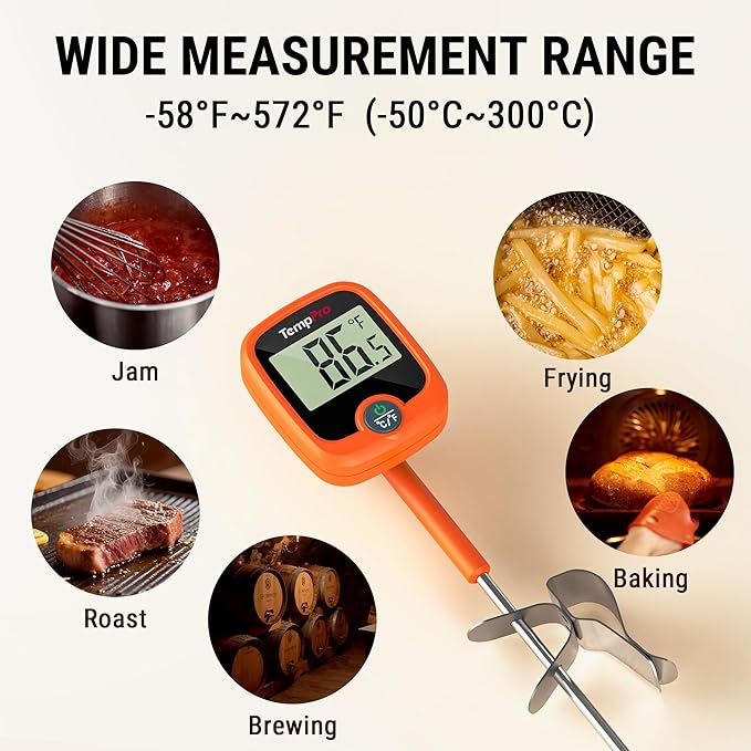 TempPro TP509 Candy Thermometer with Pot Clip, 10" Long Probe Instant Read Meat Food Thermometer with LCD, Cooking Oil Deep Frying Thermometer for Candy Syrup Sugar Brewing (Previously ThermoPro)