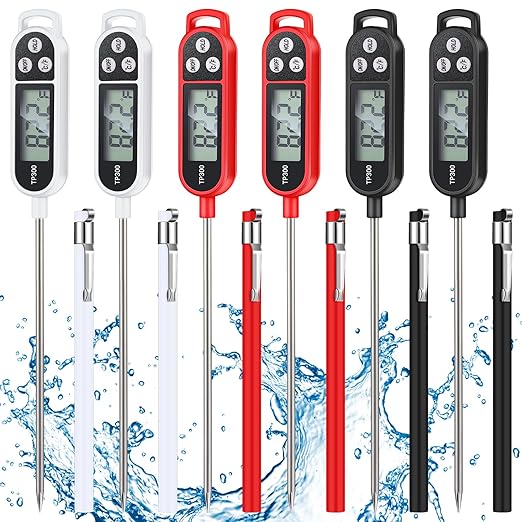 Copkim 6 Pcs Meat Food Thermometer Food with Probe Water Liquid Instant Read Digital Thermometer Kitchen Cooking Supplies for Cooking BBQ Milk Yogurt (Black,White,Red)