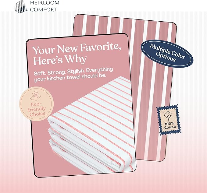 Orange Stripe Cotton Kitchen Towels Set of 5, Durable & Super Absorbent Dishcloths Pack, Classic Stripe Towel Set, Quick Dry Towels for Daily Kitchen Use, Wiping & Drying Dishes