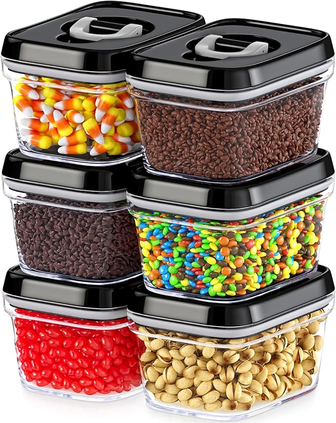 DWËLLZA KITCHEN Set of 6 Mini Airtight Food Storage Containers with Lids - Clear Plastic Small Pantry Containers for Spices, Candy, Nuts, Coffee or Tea, BPA-Free, Keeps Food Fresh & Dry