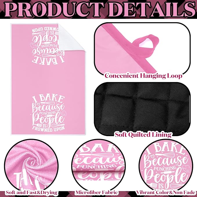 Sratte 6 Pcs Kitchen Decor Accessories Set Farmhouse Towels Pot Holders Oven Mitts Set 2 Dish Towels 2 Potholders 2 Cooking Mittens Oven Glove for Baking Cooking(Light Pink,Kitchen)