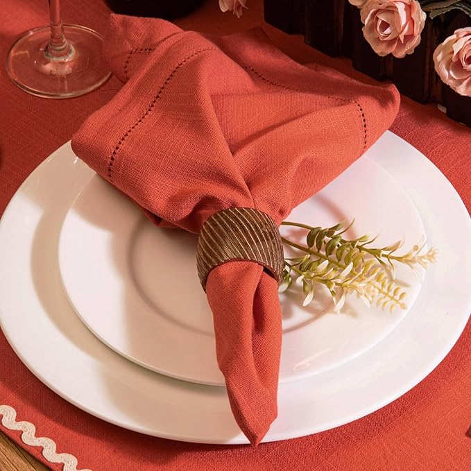 FINGERCRAFT Cloth Napkin Hemstitched 20x20 Inch Generous Picot Hem, Mitred Corner, Everyday Use Premium Quality High GSM and Good Absorbency Set of 12 Easter Color Rust
