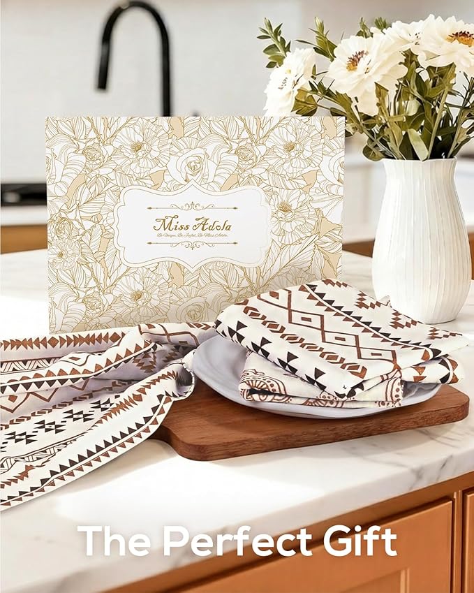 Miss Adola Neutral Flour Sack Kitchen Towels - 3 Pack 18"x 26" Cotton Farmhouse Fast Drying Decorative Hand Tea Towel Dishcloth with Hanging Loop for Home Decor Housewarming Gift, Bohemian