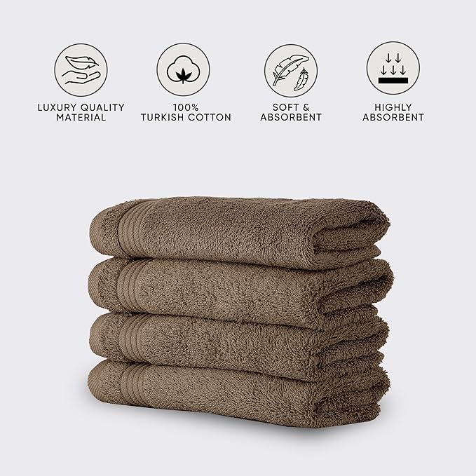 Classic Turkish Towels CTT - Premium 4 Piece Bath Towel Set, Made with 100% Turkish Cotton, Quick Drying, Highly Absorbent & Comfy Towels for Spa & Hotel | 30"x54" (Deep Taupe)