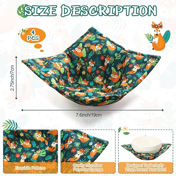 Cunhill 4 Pcs Cotton Microwave Bowl Cozy Holders for Hot Food Hot Pads Soup Bowl Potholders Heat Resistant Multipurpose Quilted Safe Holders for Kitchen Plate Supply(Dark Green,Fox Style)