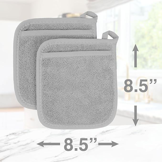 RITZ Terry Pocket Mitt & Hot Pad: Unparalleled Heat Resistant, Durable 100% Cotton – Ergonomically Designed for Optimal Grip – Easy-Care Machine Washable – 4-Pack, Titanium Grey