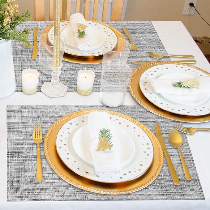 Niviy Grey Placemats Set of 6, 12x18 Inch Washable Easy to Clean Heat-Resistant Anti-Skid Grey Placemats for Holiday Party Kitchen Dining Room Decoration