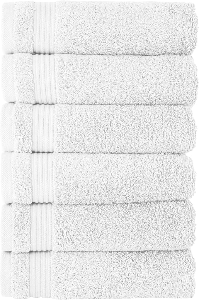Classic Turkish Towels CTT - Premium 6 Piece Hand Towels Set, 100% Turkish Cotton, Quick Dry & Comfy Towels for Hotel & Spa, Highly Absorbent | 16"x27" (White)