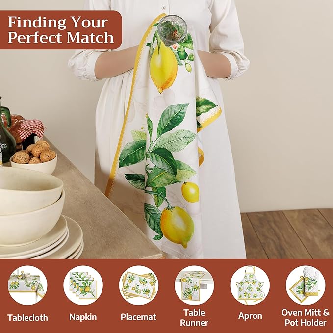 Maison d' Hermine Kitchen Towels Set of 3 100% Cotton 27.50" x 20" Reusable Cloth Tea Dish Towels Absorbent with Hanging Loop for Kitchen Gifts for Mothers Day Spring/Summer (Limoncello)