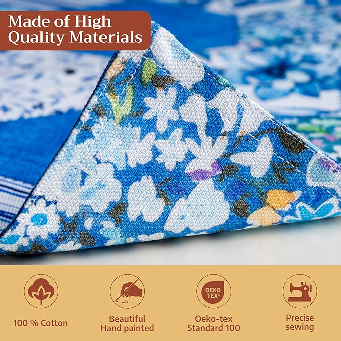 Maison d' Hermine Placemats Set of 4 100% Cotton Washable Cloth Place Mats Reusable Table Mats for Kitchen Dining Party Wedding Gifts for Mothers Day Spring/Summer (Summer Blues, 13" x 19")