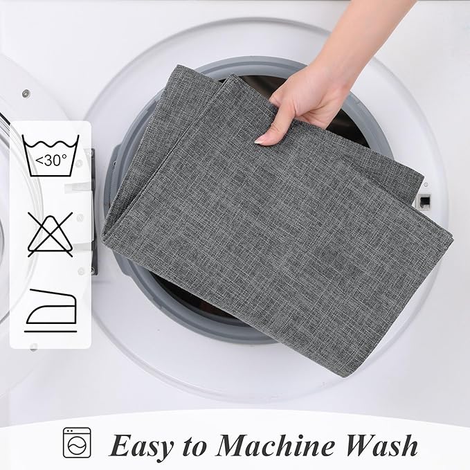 SHACOS Washable Cloth Placemats Set of 6 Fabric Place Mats Double Layered Thick Faux Linen Placemat Non Slip Reversible Table Mats Home Wedding Table Decor, Dark Grey