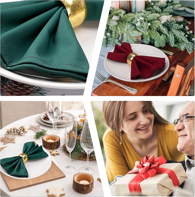 Green Cloth Napkins Set of 12, 100% Cotton, Christmas Table Decorations for Table.Washable, Thick Durable for Christmas,Everyday use,Parties, Restaurants. 18x18inch(Hunter Green)