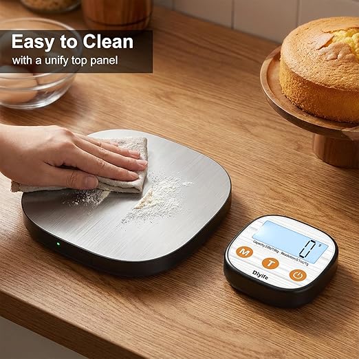Rechargeable Kitchen Food Scale, Diyife 33lb Wireless Digital Kitchen Scale with Remote Display, 7 Units with Backlit LCD, Magnetic Stand USB Included, for Baking, Cooking, Postage (Round, Silver)