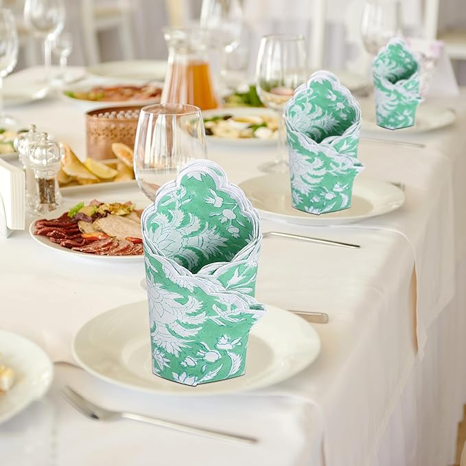 Ridhi Mint Green Cloth Napkins 100% Pure Cotton Farmhouse Wedding Dinner Napkins for Easter, Thanksgiving, Holiday Daily Wedding uses Napkins (4-20x20 Dinner Napkin)