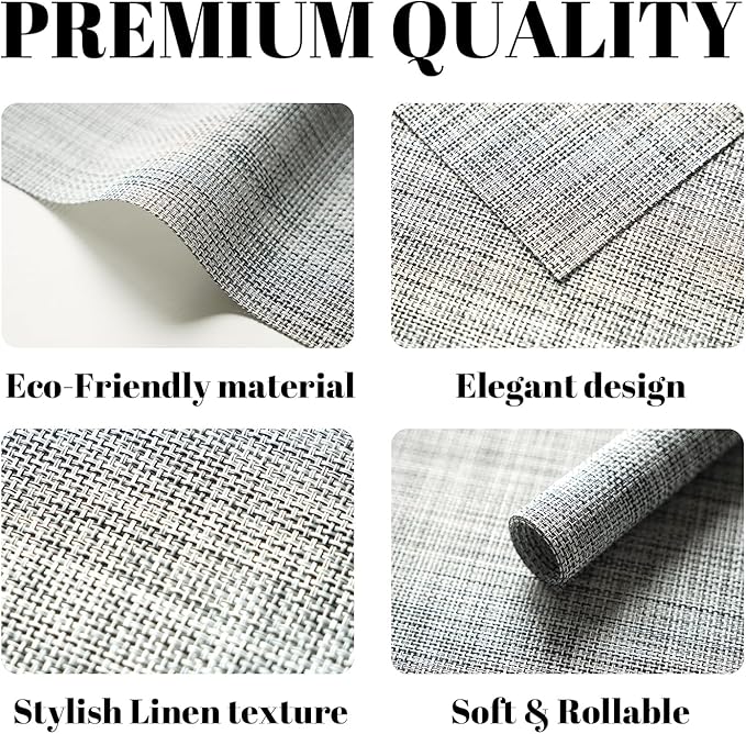 Placemats Set of 6 Vinyl/Plastic Woven Place Mats for Kitchen Table Indoor/Outdoor Washable Placemat Wipeable Dining Table Mats (Grey,6)