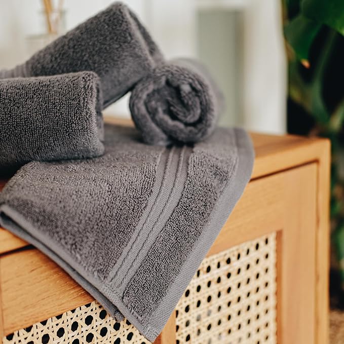 Milara Turkish Super-Plush Wash Cloths Set 4-Piece | Premium 100% Cotton Washcloths Absorbent, Durable with Hanging Loops | Anthracite (Dark Gray) Bath Washcloths, (13 x 13 Inch)