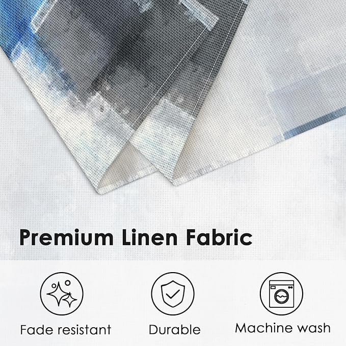Emvency Farmhouse Placemats Set of 6, Abstract Geometric Blue Modern Grey 12x18 Inch Linen Rectangular Place Table Mats for Indoors & Outdoor Home Party Kitchen Dining Decoration