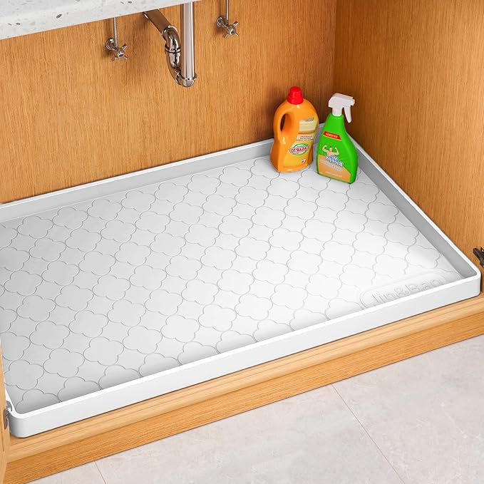 Jin&Bao Waterproof Under Sink Mat 25" x 19", Thick Silicone Mat Cabinet Protector for Kitchen and Bathroom, Shelf Liner, Home Organizer and Storage, Multipurpose Tray for Gadgets and Essentials