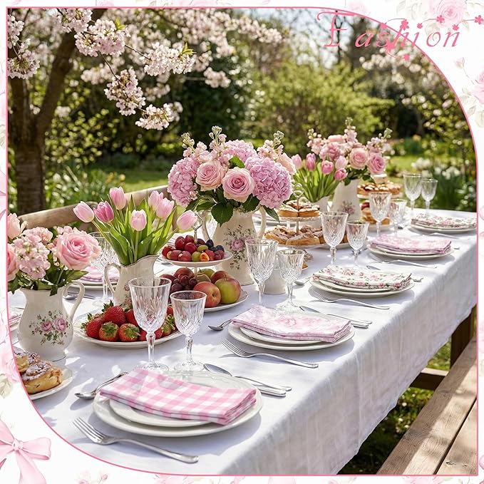 Floral Cloth Napkins 6 Patterns Washable Dinner Tea Party Napkins Reusable Plant Flowers Square Napkin Cotton Towel Decorative for Spring Wildflower Party(Bow Hydrangea,24 Pcs)