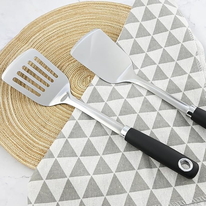 14-in Spatula Set, 18/0 Stianless Steel Heavy Duty Turner & Slotted Spatula, Kitchen Cooking Utensils Set, High Heat Resistant, Grilling Frying Serving Food, Pack of 2