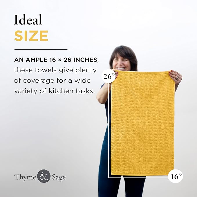 Thyme and Sage 100% Cotton Premium Turkish Kitchen Hand Towel Set, 16"x26", Ultra Absorbent, 350 GSM, Tumeric, Pack of 4