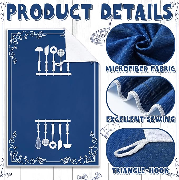 Bencailor 6 Pcs Blue White Kitchen Towels Decorative Sets Dish Towels Absorbent Fast Drying Hand Tea Vintage Hanging Reusable Cleaning Dishcloths for Cooking Farmhouse Bathroom Accessory